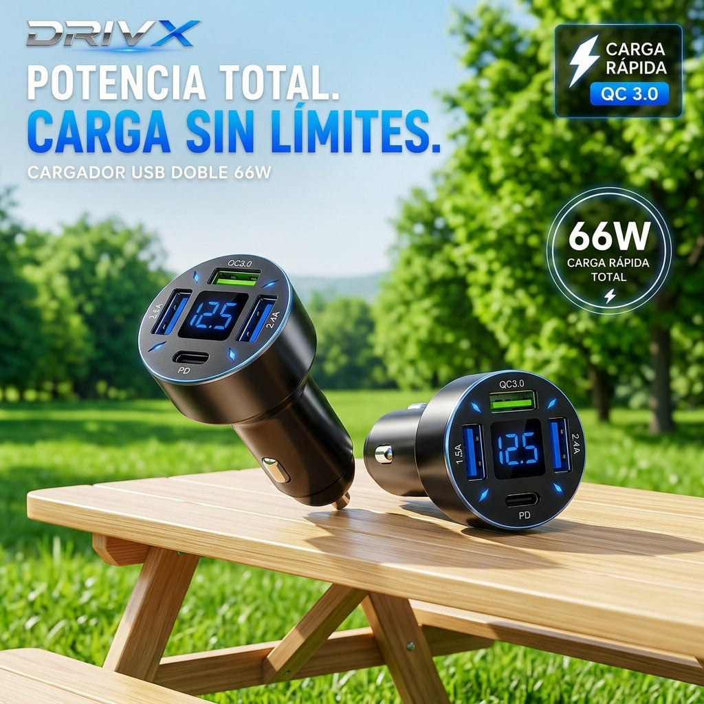 ⚡ Cargador USB DRIVX 4 Puertos – Carga Rápida para Todo tu Viaje