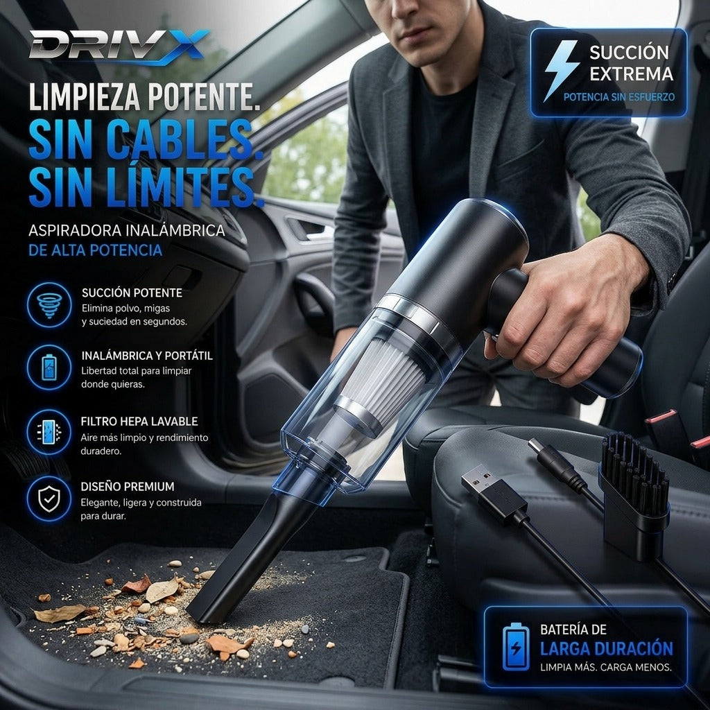 🚗 Aspirador Inalámbrico DRIVX 6000Pa – Potencia Profesional en la Palma de tu Mano