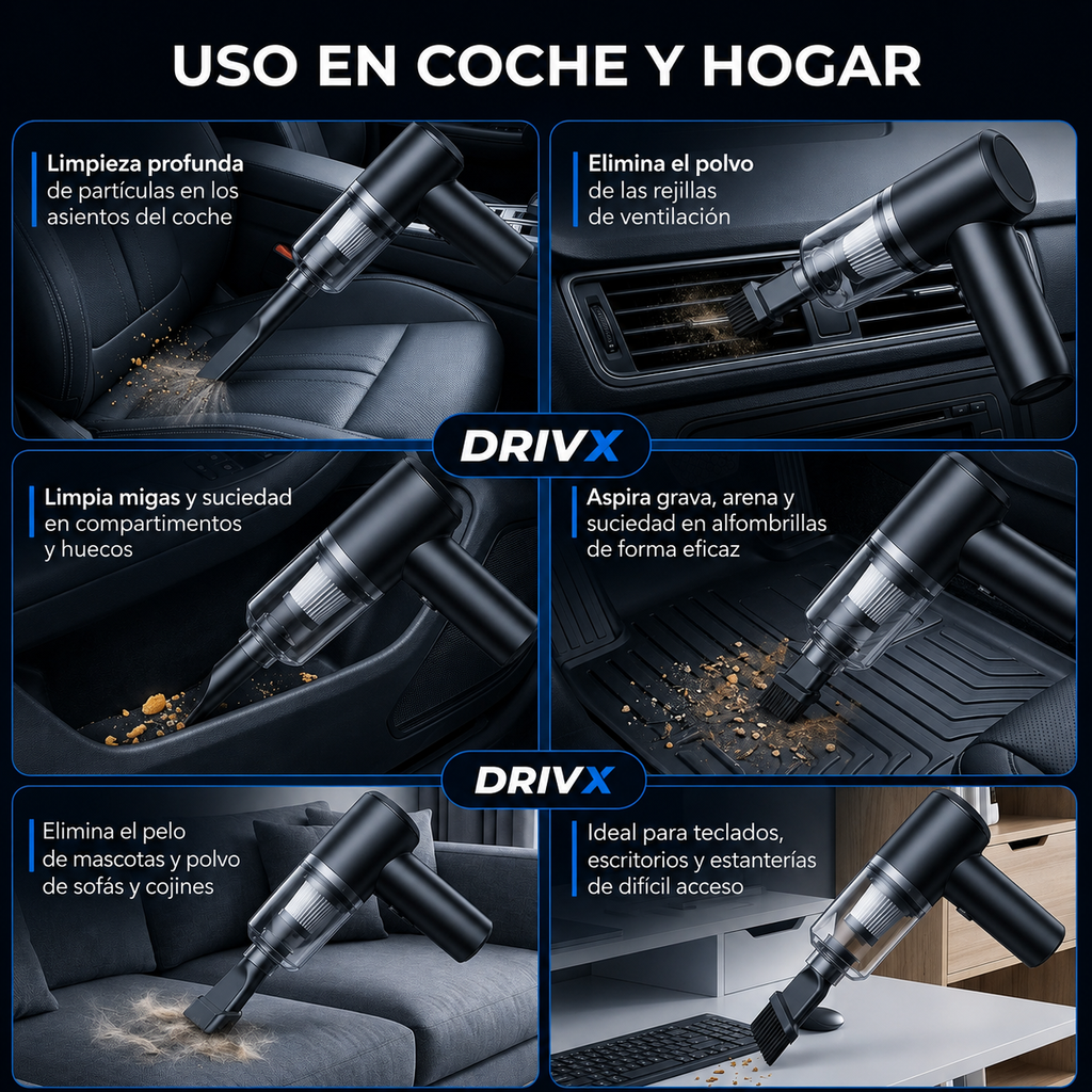 🚗 Aspirador Inalámbrico DRIVX 6000Pa – Potencia Profesional en la Palma de tu Mano