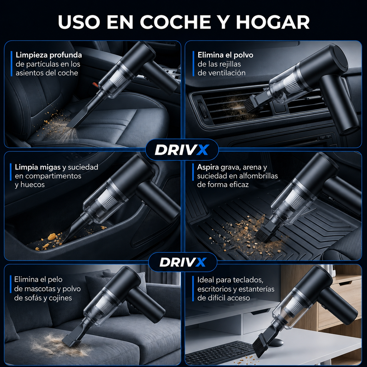 🚗 Aspirador Inalámbrico DRIVX 6000Pa – Potencia Profesional en la Palma de tu Mano
